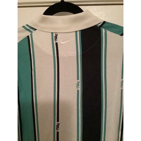 Nike golf vertical stripe polo shirt size: medium color: white/Green/Obsidian - Picture 3 of 12